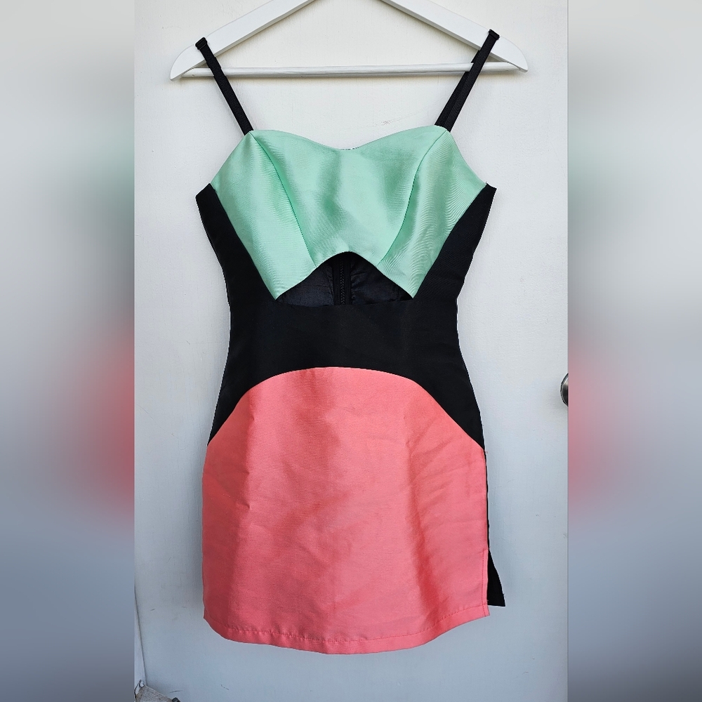Mustard Seed Chico Green , Pink and Black Bodycon Cocktail Dress,sz.S
